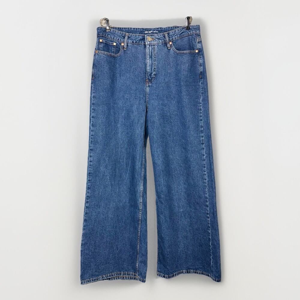On 34th Baggy Loose 12/31 Jeans High Rise Wide Leg Medium Wash Denim Skater 90s